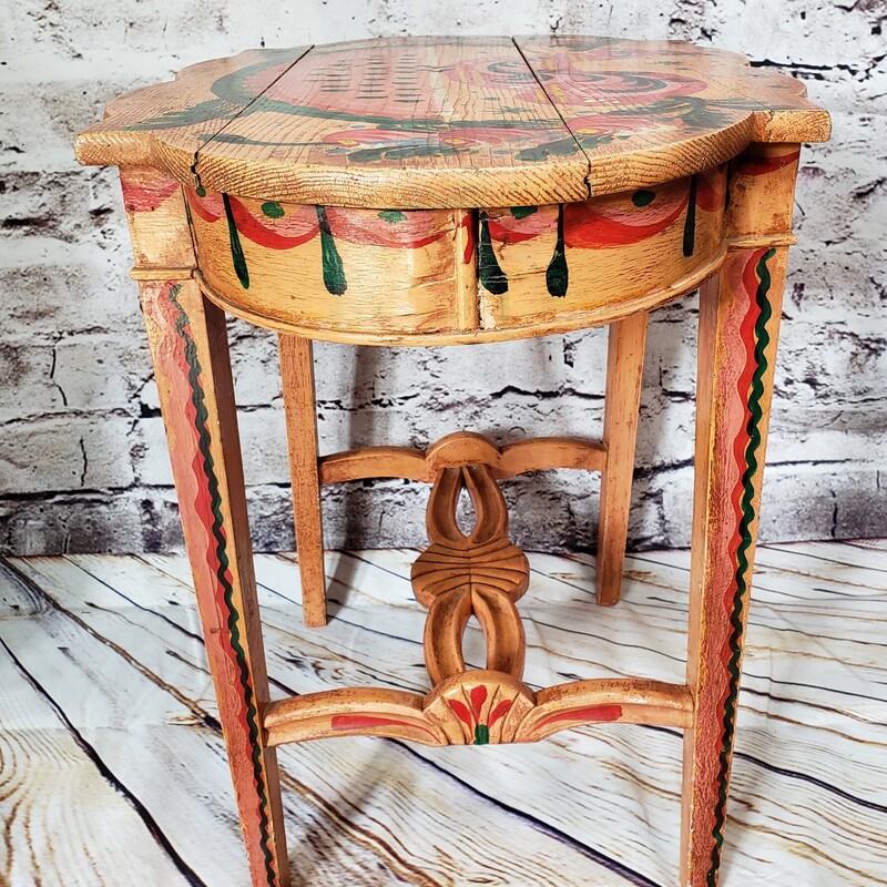 Folk Art Painted Table, None, Size: 26x18x24