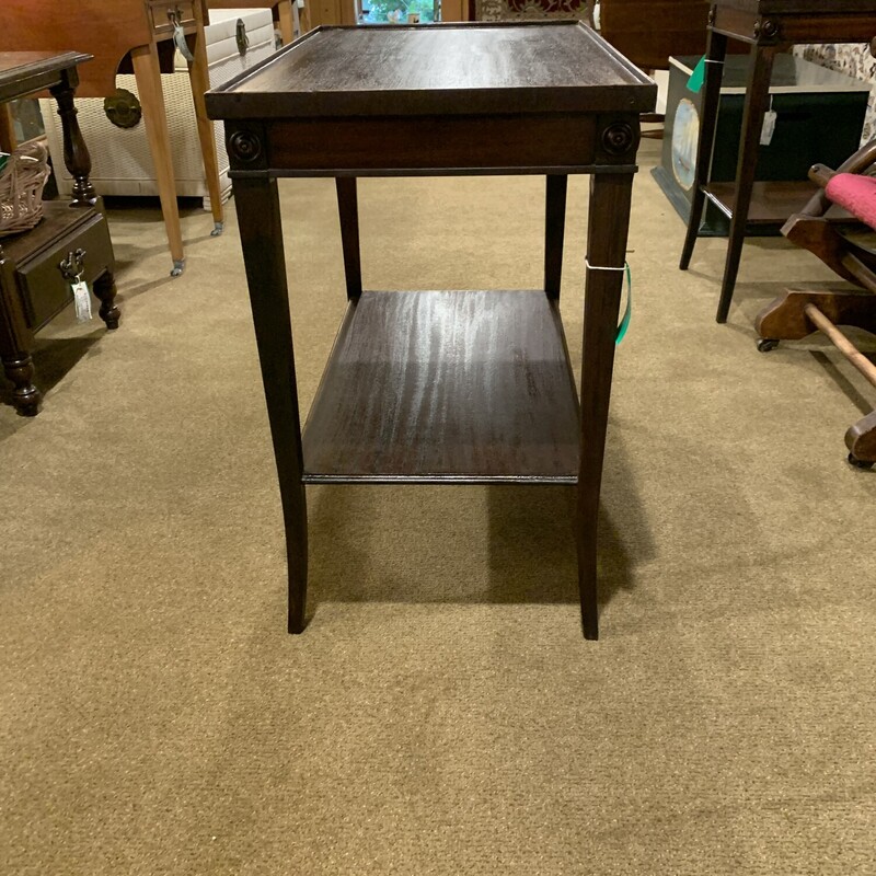 Imperial Mahogany End Table<br />
25 x 15 x 24<br />
Beautiful mahogony end tables with a shelf below.  There are two matching tables which are sold separately.  They are made by the Imperial Co in Grand Rapids.