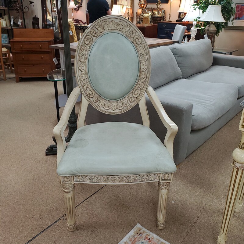 French Louis XV Chair-C, Ivory Gesso Green Upholstery