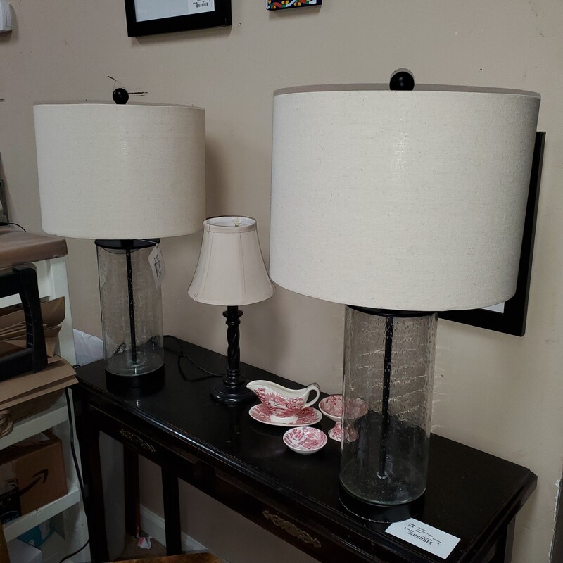 Pair Clear Glass Lamps W/