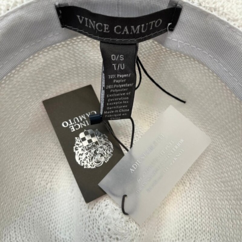 NEW  Vince Camuto Fidora Hat<br />
Loose Knit White<br />
With Silver and Faux Reptile Print Band<br />
MSRP: $48