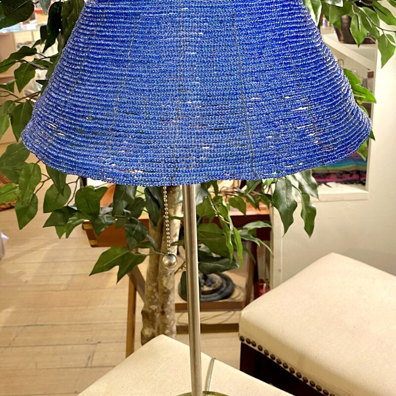 Lamp Table Beaded, Blue, Size: 24 H