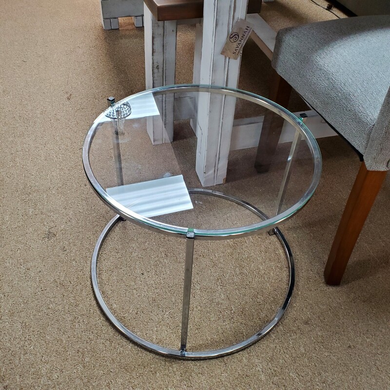 Glass Top Stainless Side Table, Clear, Size: 15x15x18