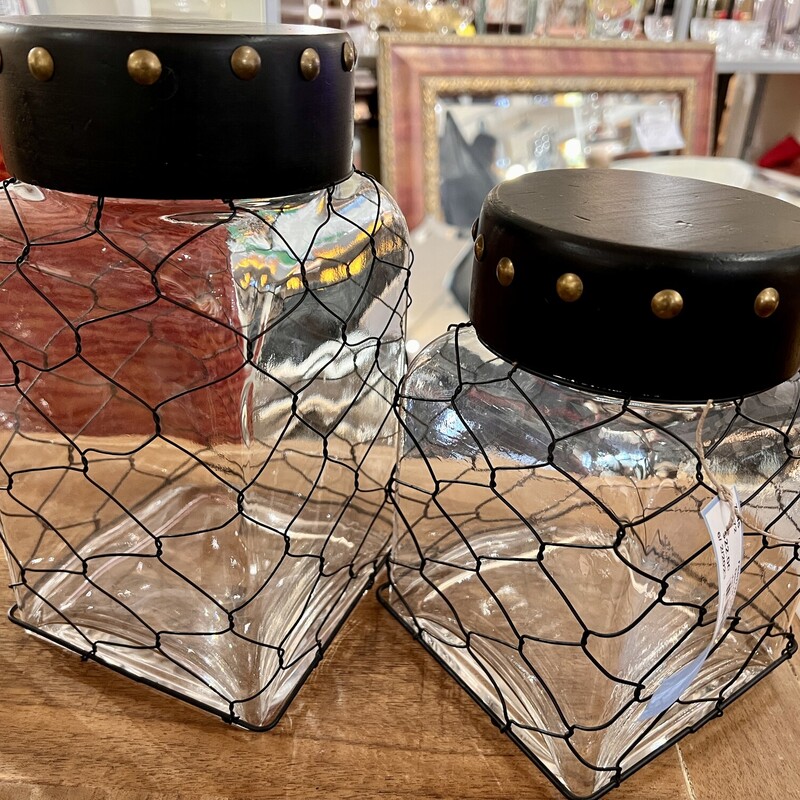 Pair of glass netted jars

2 more pairs available items #7745 & #7746