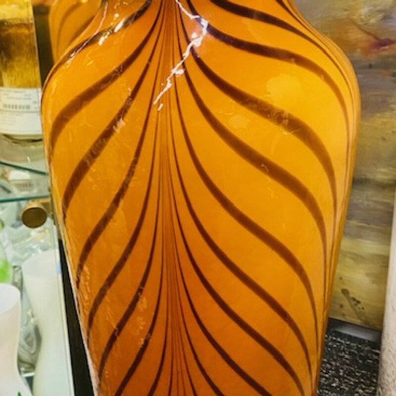 Tiger Stripe Curled Top Glass Vase
Orange Brown Size: 7.5 x 16H