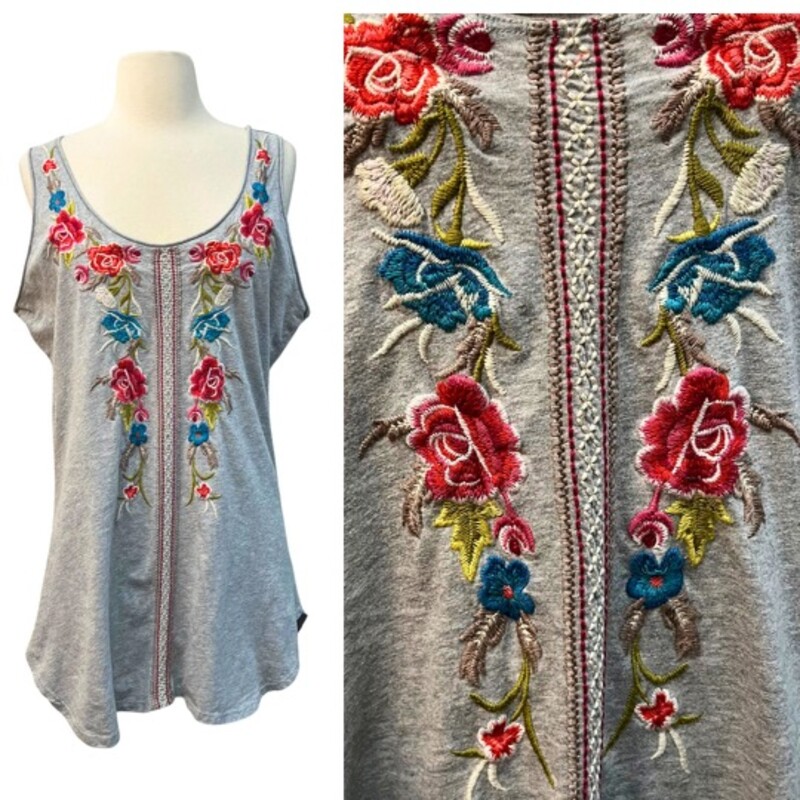 Johnny Was Tank Top
White with Colorful Embroidered Flowers
Size: Large