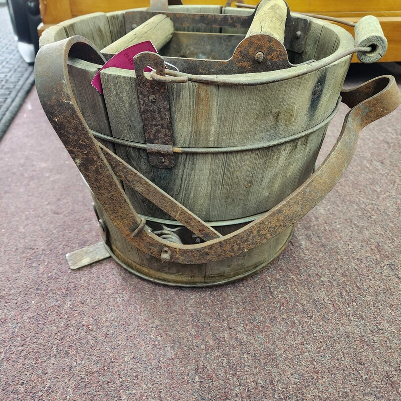 Vintage Mop Bucket, Wood, Size: W/Ringer