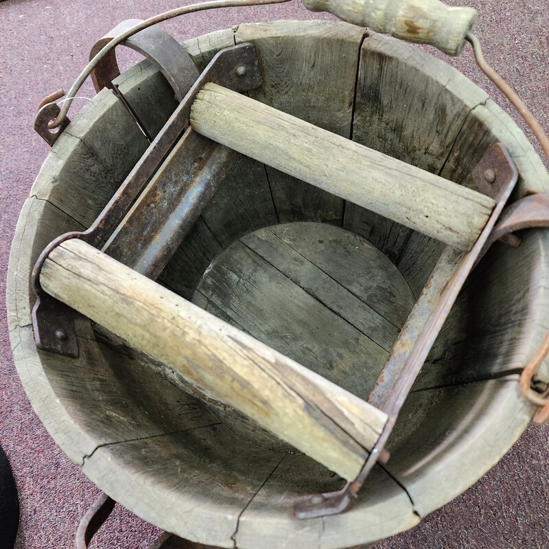 Vintage Mop Bucket, Wood, Size: W/Ringer
