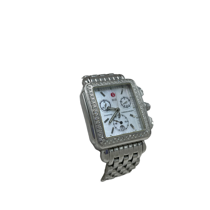 Michele Diamond Deco, Silver, Size: OS
Excellent Condition
Light Scratching to band throughout
Crystal is excllent
Storage box included

Total Diamond Count: 120
Total Diamond Carats: 0.6000
Case Size: 33MM
Strap Width: 18MM
Dial Color: White Mother Of Pearl
Strap Material: Stainless Steel
Case Water Resistance: 5 ATM
Closure: Bracelet Butterfly Deployant

Current online retail : $2,395