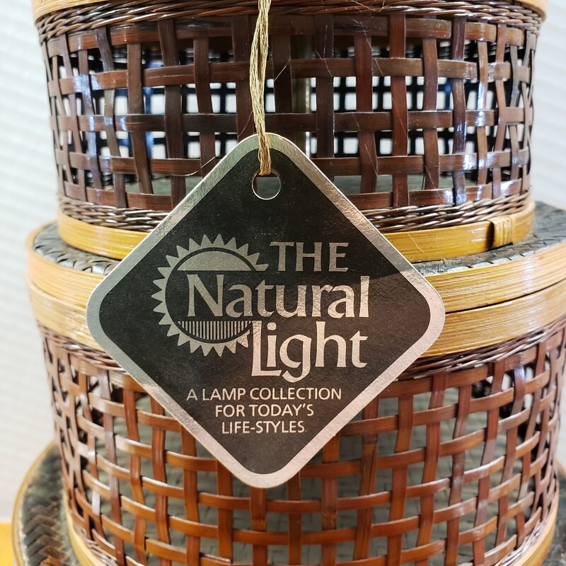 Stacked Rattan MCM Lamp, Still has oringal tag from The Natural Light company. Size: 22in Tall