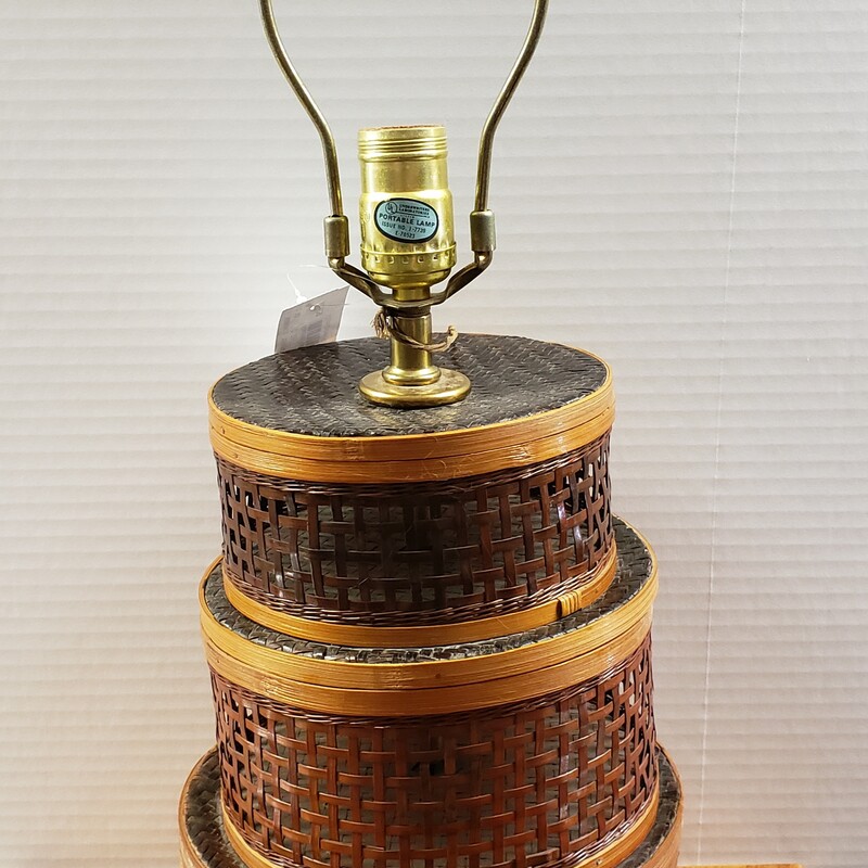 Stacked Rattan MCM Lamp, Still has oringal tag from The Natural Light company. Size: 22in Tall