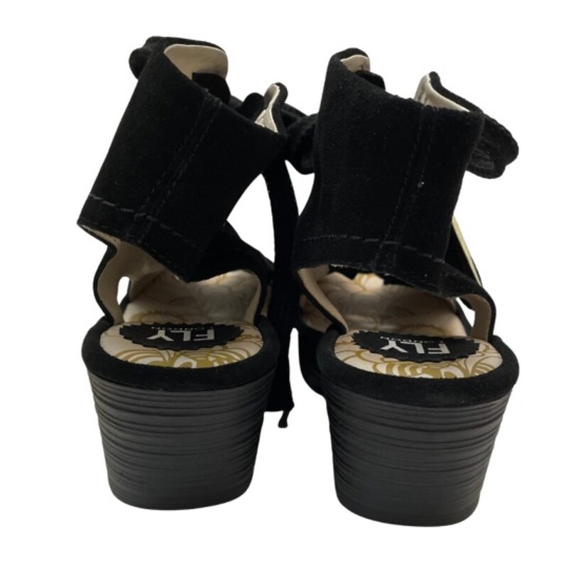 NEW Fly London Yaba Sandals<br />
Suede/Leather Lace-Up Wedges<br />
Black<br />
Size: 7.5