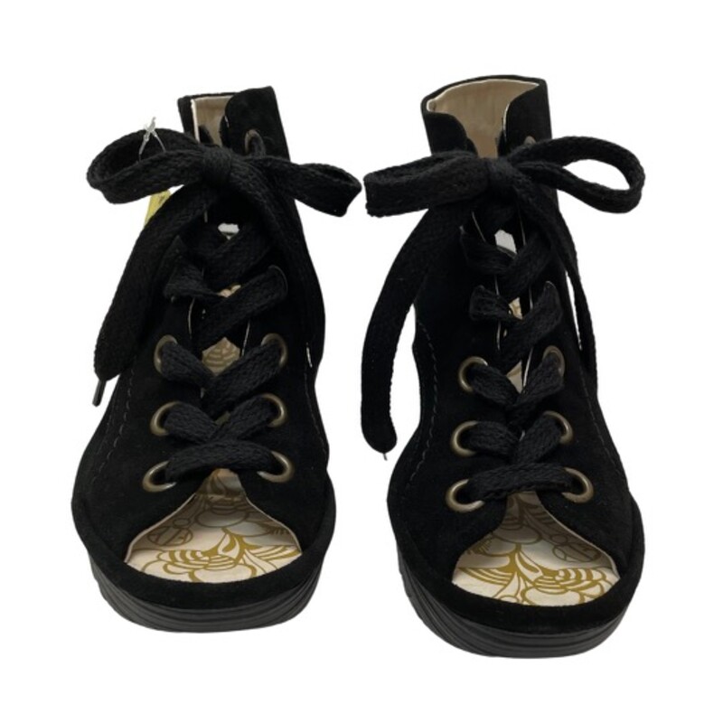 NEW Fly London Yaba Sandals
Suede/Leather Lace-Up Wedges
Black
Size: 7.5