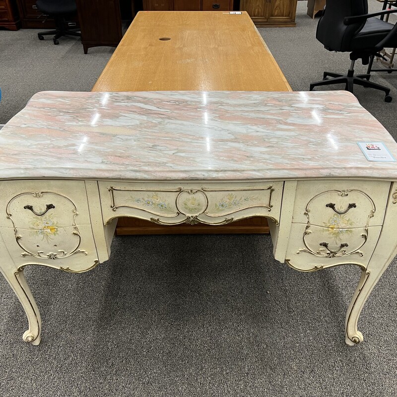 White Marble Top Desk | Consign Furniture Meridian