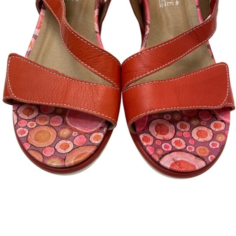 LArtiste Spring Step Elona Wedge Sandal
Leather Upper
Color:  Red with Colorful Sole
Size: 6.5