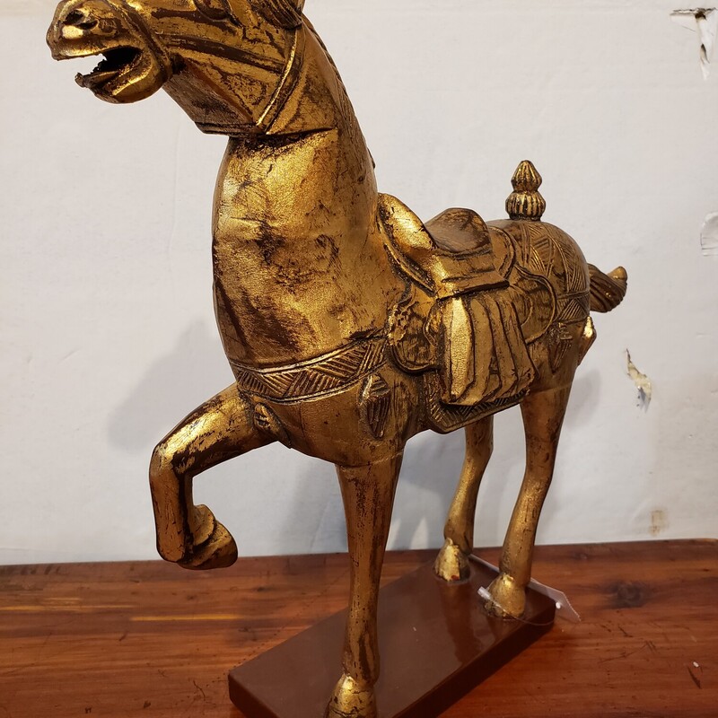 Chinese Warrior Horse, Gold Carved Wood.