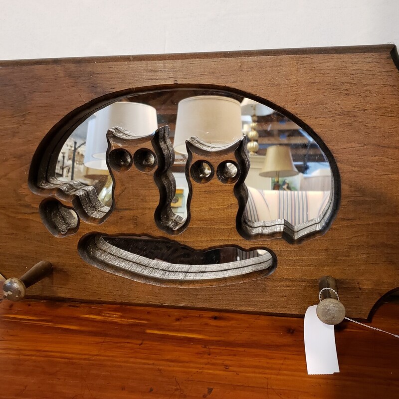 Vintage Wood Owl Mirror/Coatrack.