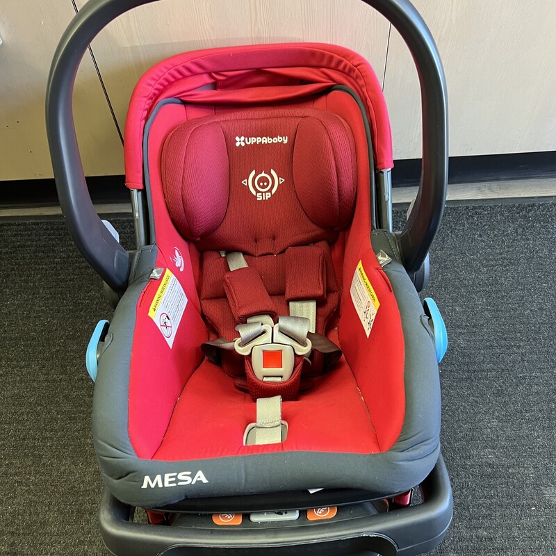 Uppababy Mesa Car Seat, Red

Expiration: Jan 15 2025

https://uppababy.com/wp-content/uploads/2023/04/1001-MSM-US_MesaMaxManual_041023.pdf

Includes infant carrier and base for the car.
Soft fabric that keeps the right temperature.
Adjustable headrest with Side Impact protection.
Adjustment of the harness with the head restraint.
Storage pockets for harness buckles.
2 positions for the lower attachment.
Seat fabric easily removes and is washable.
Sun visor with SPF protection.

From easy installation to innovative safety features, MESA takes the guesswork and hassle out of infant car seats. MESA is the only infant car seat with a unique technology utilizing a tightness indicator and self-retracting LATCH connectors for fast, accurate and easy installation. An indicator window changes from red to green for visual conrmation the base has been installed correctly every time. This ease of installation is one contributing factor for MESA's NHSTA 5 star rating. MESA's adjustable headrest is reinforced with EPP foam providing added protection for your child. The integrated design keeps an infants head stationary during a side impact collision, resulting in up to 4X better test scores than other premium infant car seat brands. MESA's unique no-rethread ve point harness eliminates the need to take apart the harness system as baby grows, providing reassurance the harness is installed correctly each time. Softer, breathable and moisture-wicking material on the adjustable headrest, harness covers and infant insert keeps baby cool and comfortable. The MESA paired with the VISTA or CRUZ stroller delivers a Performance Travel System that is the ultimate in portability and safety. No need to sacrice performance for convenience. For infants 4-35 lbs and up to 32” in height.