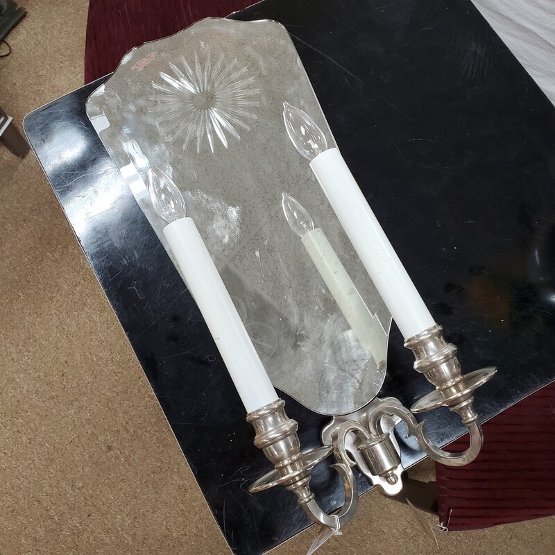 1940s Mirror Sconce, Silver, Size: 25x11