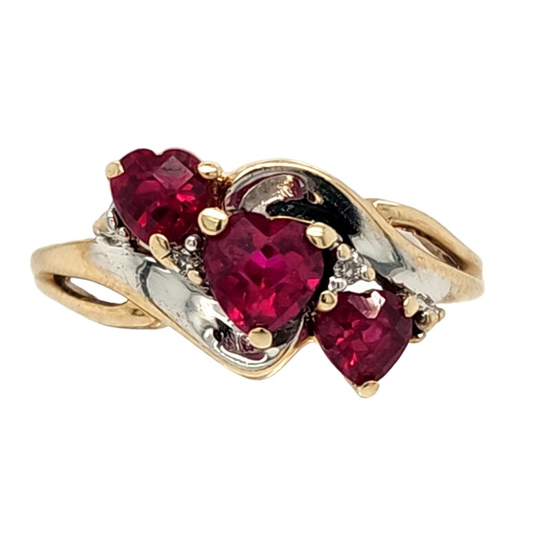 Ladies Heartshape Created Rubies Ring
White Gold Accented
10 Karat Yellow Gold