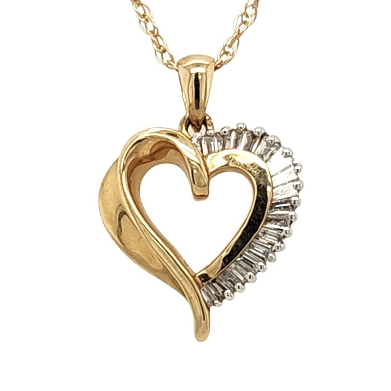 Baguette Diamond Heart Pendant
*New 18\" Rope Pendant Chain
14 Karat Yellow Gold
$760