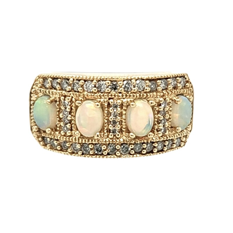 4 Oval Opal and Diamond Band<br />
14 Karat Yellow Gold<br />
Size 7