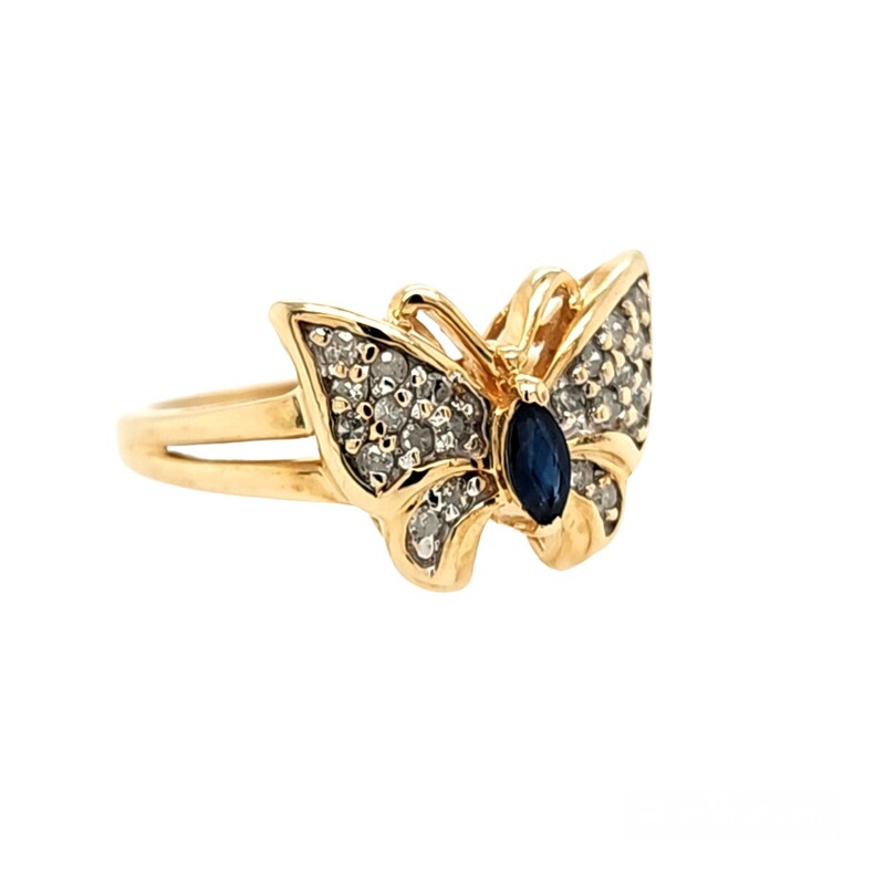 Marquise Sapphire and Diamond Pave' Butterfly Ring<br />
10 Karat Yellow Gold
