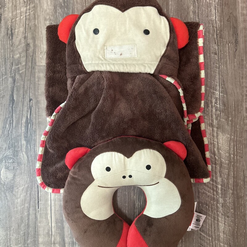 Skip Hop Monkey Blanket & Neck Pillow, Brown, Size: Accessorie