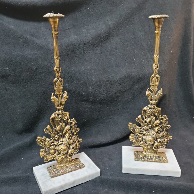 PR Ornate Vintage Candleholders, Brass, Size: 16