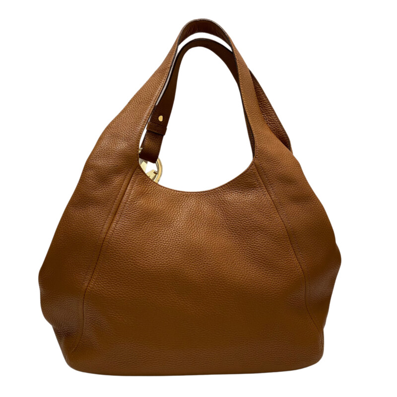 Michael Kors Fulton Hobo Leather Bag<br />
Pebbled Leather in Cognac Color<br />
Size: 15(L) x 11(H) x 5(D)<br />
Gold Signature Hardware