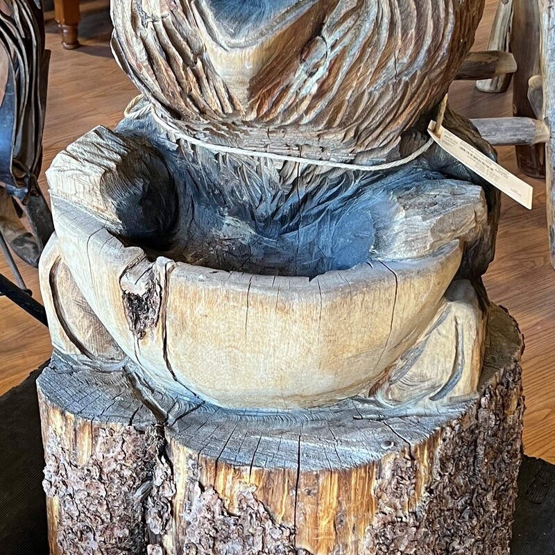 Chainsaw Carved Bear, Cute, On Log
35in tall