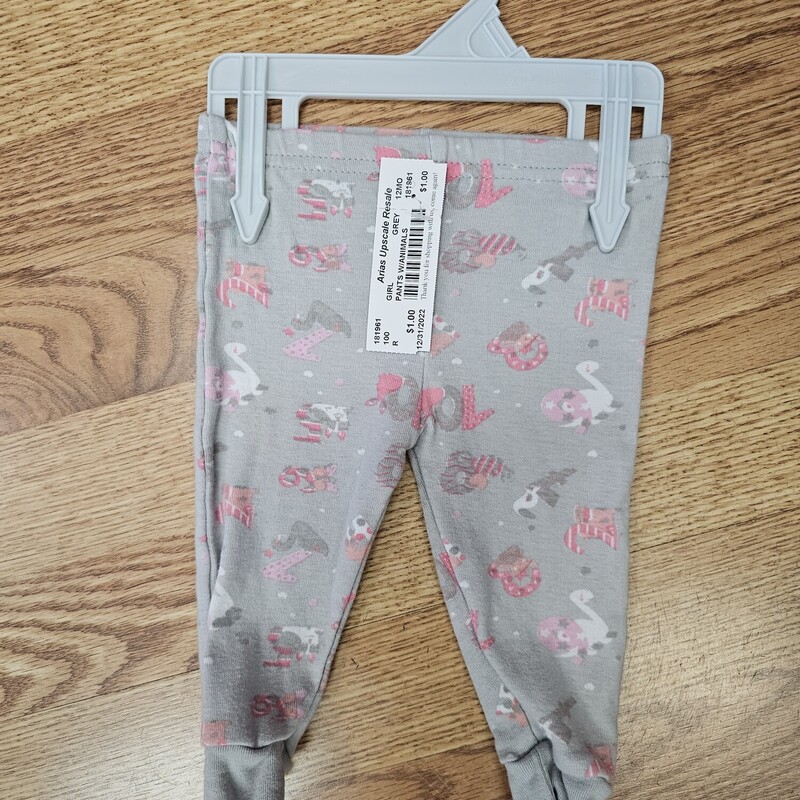 PANTS W/ANIMALS, GREY, Size: 12MO