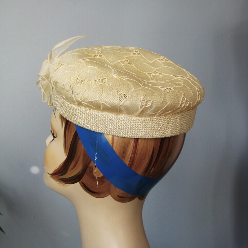 Super pretty and feminine little cap.<br />
Covered with appliqued flowers and finished with a little organza curl at the front<br />
By Arlette<br />
<br />
interior Circumference: 20<br />
Thanks for looking!<br />
#61739