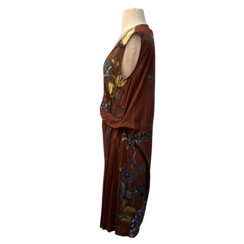 Antonio Marras Dress<br />
Faux Wrap<br />
Gathered Side Detail<br />
Tawny, Blue, green, Yellow, and Brown<br />
Size: 12