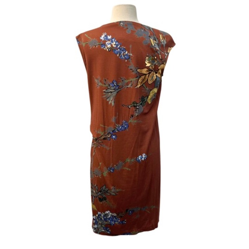Antonio Marras Dress<br />
Faux Wrap<br />
Gathered Side Detail<br />
Tawny, Blue, green, Yellow, and Brown<br />
Size: 12