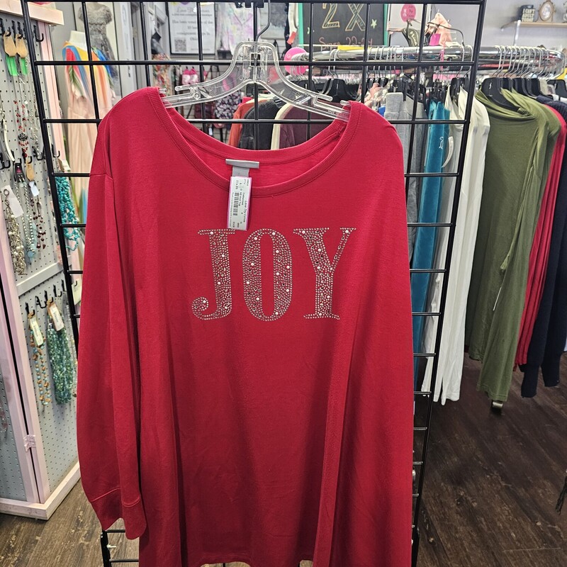 Perfect for the holiday season. Half sleeve knit top in red with Silver blinged out JOY on the front.
