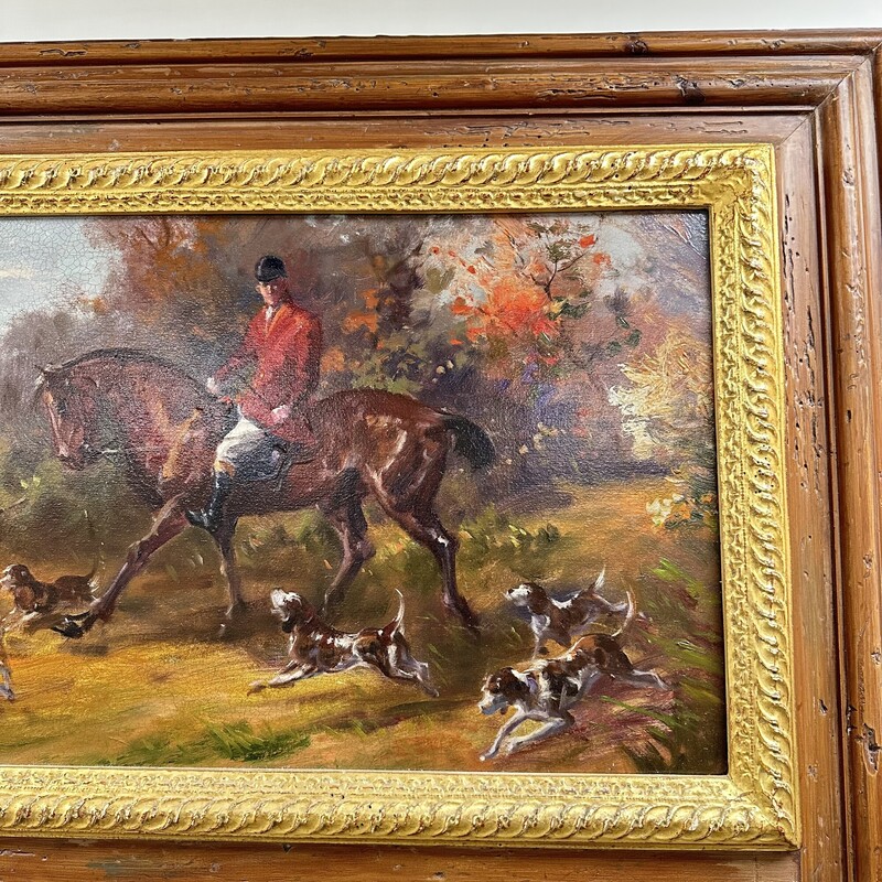 HUGE Trumeau Hunt Scene Mirror with Original Painting, signed. Stands 4 feet high!<br />
Size: 48x 80
