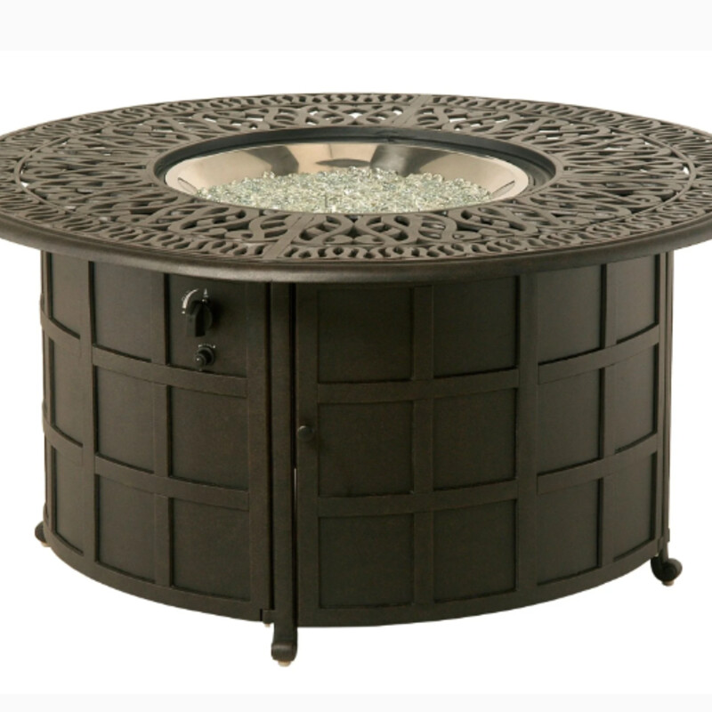 Hanamint  Enclosed Fire Pit Table
Dark Brown Size: 48x24H
All Weather Cast Aluminum Frame
Propane Tank Not Included
Retai $3000