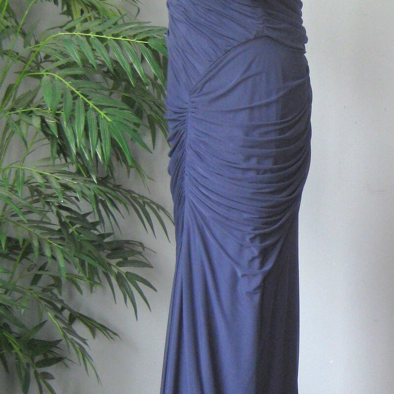 Tadashi Shoji Net Gown, Blue, Size: XL

This dress will hug every curve and you will LOVE it and probably not even have to wear shapewear underneath.

don't be afraid!!
Just make sure it fits.  Your body needs to fill out this gown, it has to hug not hang.

It's made of stretchy polyester with a net overlay.
Ruched and gathered in all the right places, arms, hips and bust
It has a flattering asymmetrical neckline.

This company makes the most flattering and sophisticated gowns for real grown women who want to shine, not hide at that special occasion.

100% Polyester
It has a center back zipper.

Excellent condition, No flaws

Flat measurements: PLEASE BE SURE THAT YOUR BODY IS A LITTLE BIGGER IN THESE SPOTS, NOT SMALLER, THIS DRESS WILL NOT LOOK GOOD IF IT TOO BIG.
I am here to help you figure it out if you have any questions about the fit.
The gown was laid flat and not stretched out at all to take these measurments.
armpit to armpit: 19
waist: 16
hip: 18
length: aprox 63

Thanks for looking!
#3671