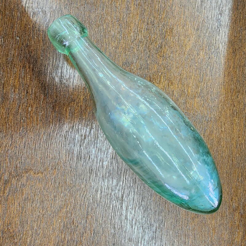 Antique Torpedo Bottle, Green,  Pocket Flask, Blob top