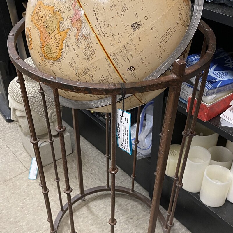 Globe On Metal Stand, Bronze, Size: 14x36 In