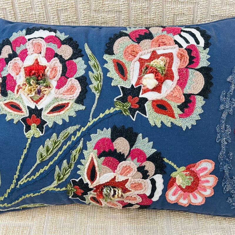 Pier 1 Floral Embroidered Pillow
Blue Pink Green Size: 19 x 13H