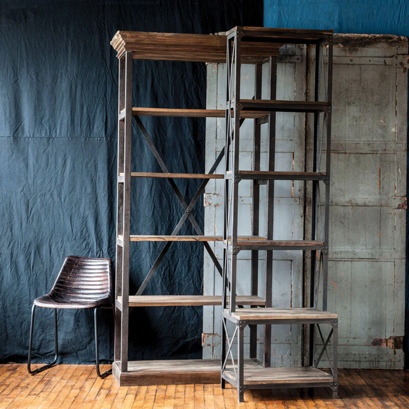 Elemental Modular Shelf<br />
Grey Wood and Black Iron Frame<br />
Size: 24x18x87H<br />
Each industrial-inspired unit features robust, reclaimed wood from vintage elm doors and sturdy, welded iron frames.<br />
NEW Retail $1500+