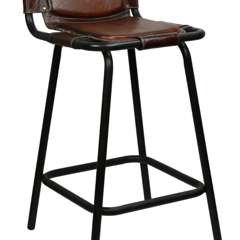 Nova Leather Barstool
Brown Leather with Black Iron Frame
Size: 20x14x36H
Bar Stool Height Floor to Seat 27 High
The Leather Nova Stool will only get better with age. Standing counter height, the black metal frame is a simple, contrasting construction to the richly hued, hand-rubbed leather seat and back. Stitched onto the frame, the Leather Nova Stool seat and back feature additional padding for maximum comfort.
Retail $600
Matching Stool Sold Separately