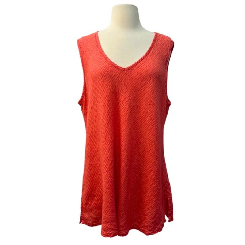 FLAX 100% Linen Tunic Top<br />
Sleeveless<br />
Coral, and Hot Pink<br />
Size: Large