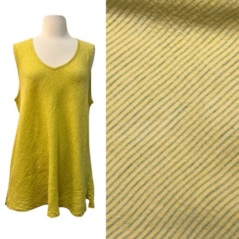 FLAX 100% Linen Tunic Top
Sleeveless
Yellow, and Green
Size: Large