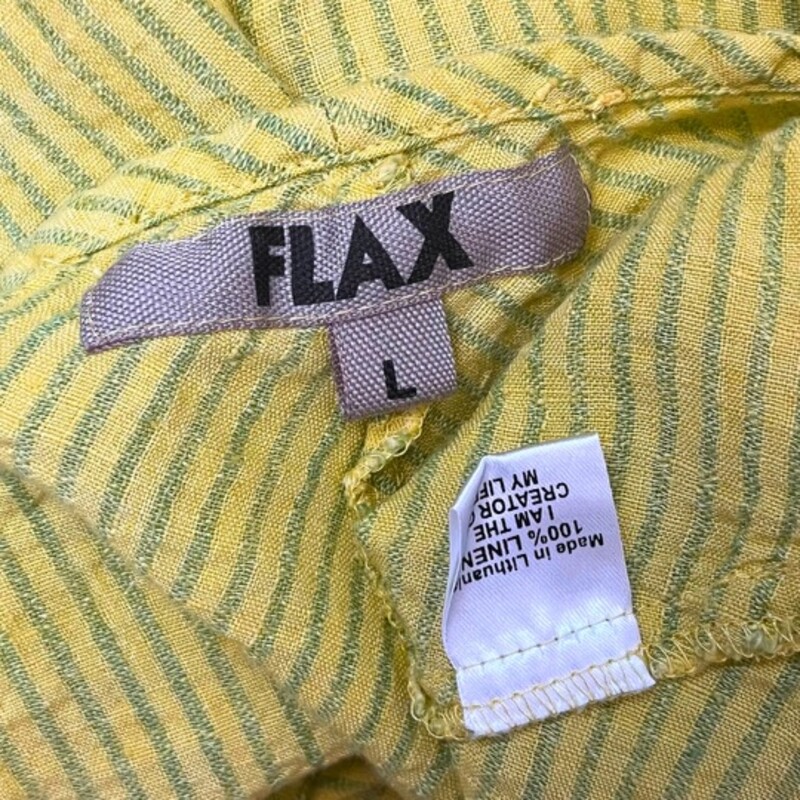 FLAX 100% Linen Tunic Top<br />
Sleeveless<br />
Yellow, and Green<br />
Size: Large