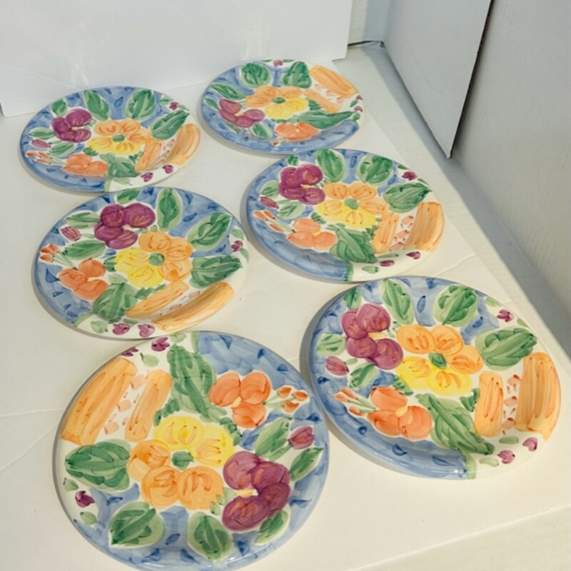 Set of  6 Bella Ceramica Floral Plates
Blue Multicolored Size: 9diameter