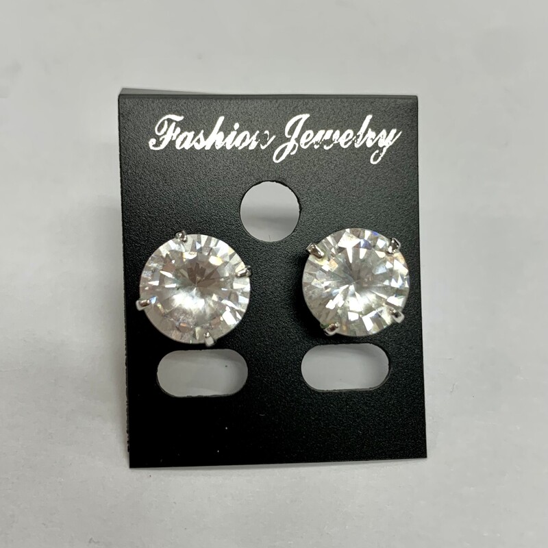 Earrings Stud Clear Stone, Silver, Size: O/S