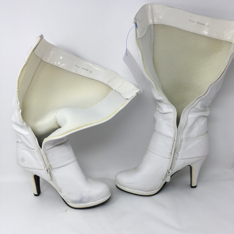 Top Moda High Heeled Boot, White, Size: 6.5